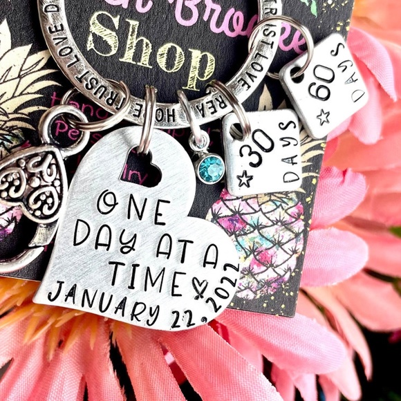Sobriety Keychain -  Sober AF - Sobriety Gift - Recovery Gift - Hand Stamped - Picture 1 of 4